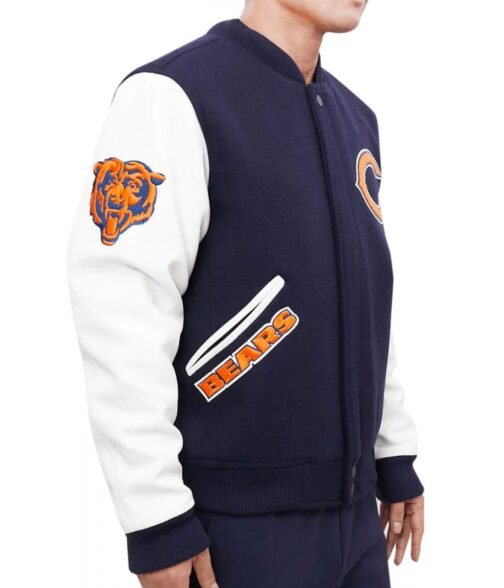 Chicago Bears Letterman Navy Blue/White Jacket - Image 4