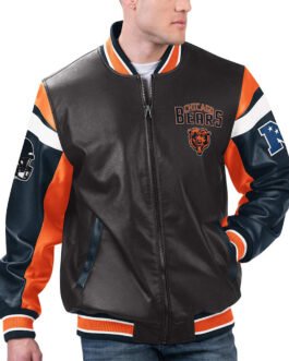 Chicago Bears Black Varsity Full-Zip Leather Jacket