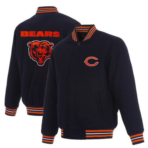 Chicago Bears Varsity Navy Blue Wool Jacket - Image 3