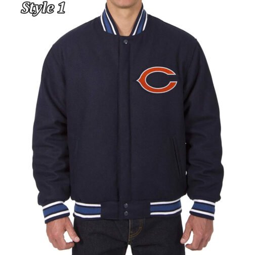 Chicago Bears Letterman Wool Navy Blue Jacket