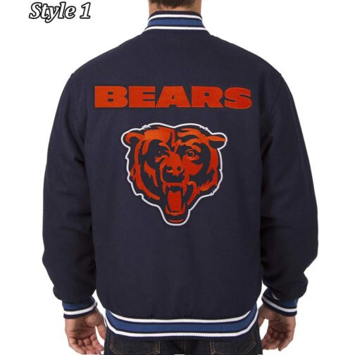 Chicago Bears Letterman Wool Navy Blue Jacket - Image 3