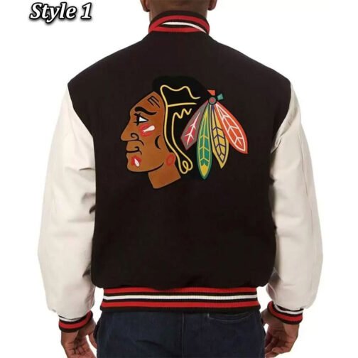 Varsity Chicago Blackhawks White and Black Jacket - Image 3