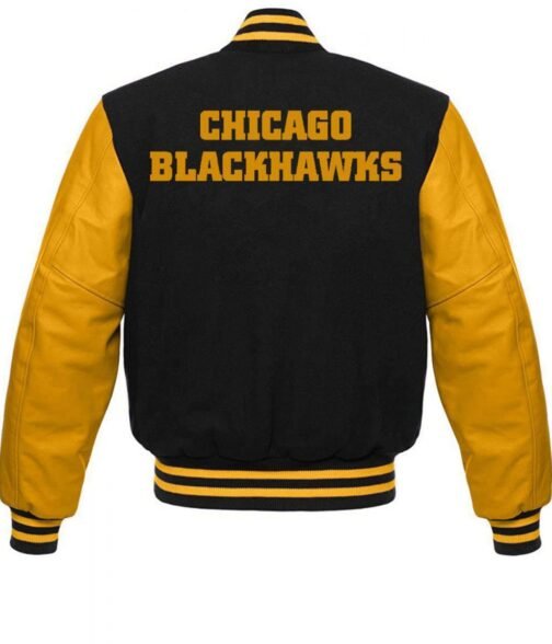 Chicago Blackhawks NHL Varsity Black and Yellow Jacket - Image 2