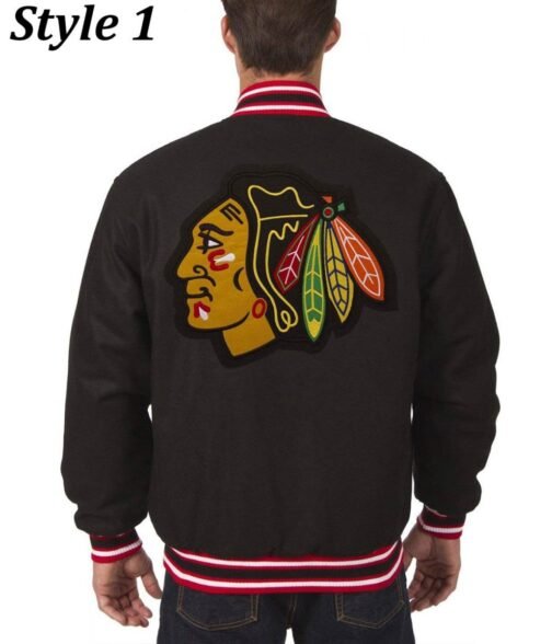 Chicago Blackhawks Varsity Wool Black Jacket - Image 4