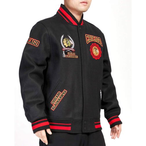 Chicago Blackhawks Black Crest Varsity Wool Jacket - Image 3