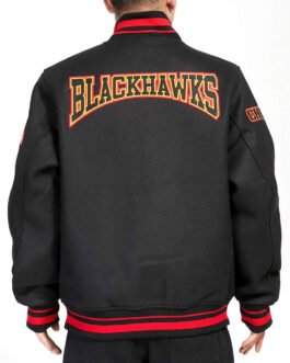 Chicago Blackhawks Black Crest Varsity Wool Jacket