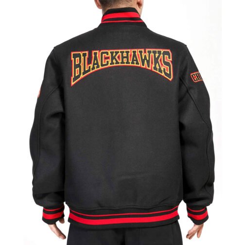 Chicago Blackhawks Black Crest Varsity Wool Jacket - Image 2