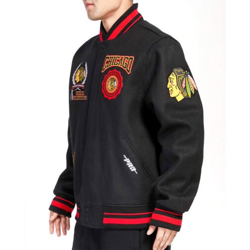 Chicago Blackhawks Black Crest Varsity Wool Jacket - Image 4