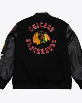 Chicago Blackhawks Black Out Team Logo Varsity Jacket