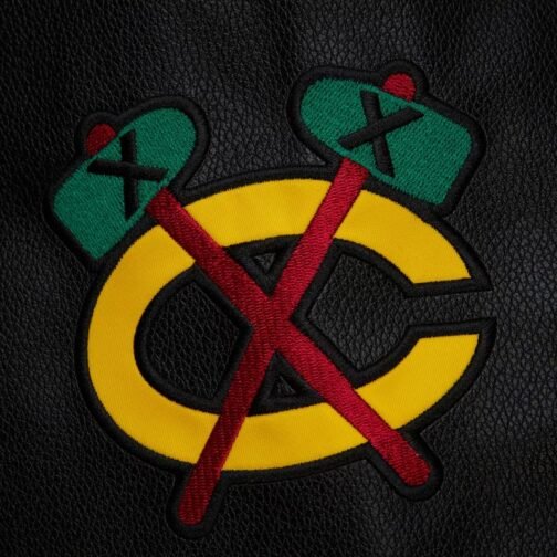 Chicago Blackhawks Black Out Team Logo Varsity Jacket - Image 4