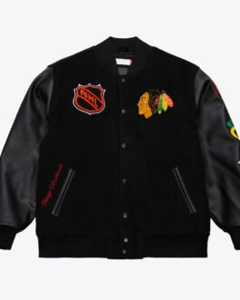 Chicago Blackhawks Black Out Team Logo Varsity Jacket