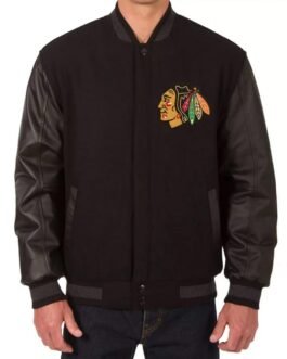 Varsity Chicago Blackhawks Black Wool/Leather Jacket