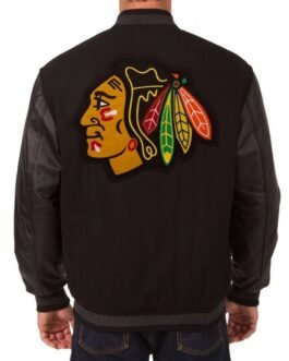 Varsity Chicago Blackhawks Black Wool/Leather Jacket