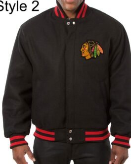 Varsity Chicago Blackhawks Black Wool Jacket