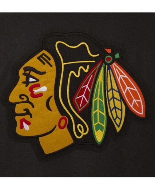 Chicago Blackhawks Varsity Wool Black Jacket - Image 7