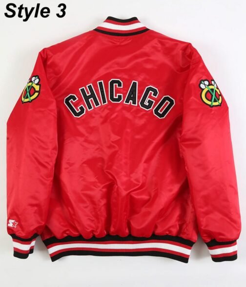 Chicago Blackhawks Red and Black Satin Varsity Jacket - Image 6