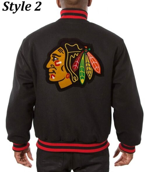 Chicago Blackhawks Varsity Wool Black Jacket - Image 5