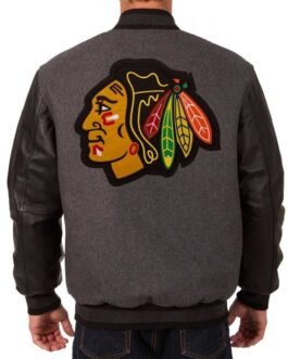 Varsity Chicago Blackhawks Wool/Leather Charcoal Jacket