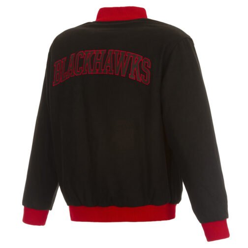 Chicago Blackhawks Commemorative Varsity Black Wool Jacket - Image 2