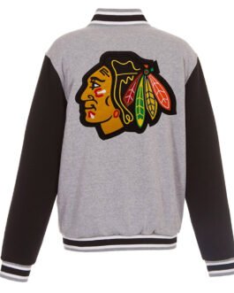Chicago Blackhawks Gray and Black Varsity Wool Jacket