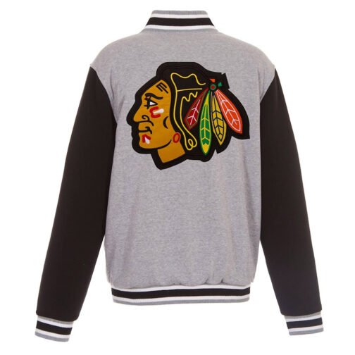 Chicago Blackhawks Gray and Black Varsity Wool Jacket - Image 2