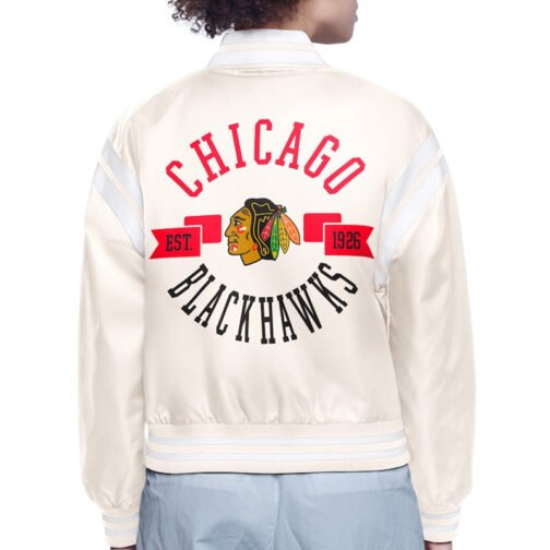 Chicago Blackhawks Printed Logo Varsity Satin Jacket - Image 4