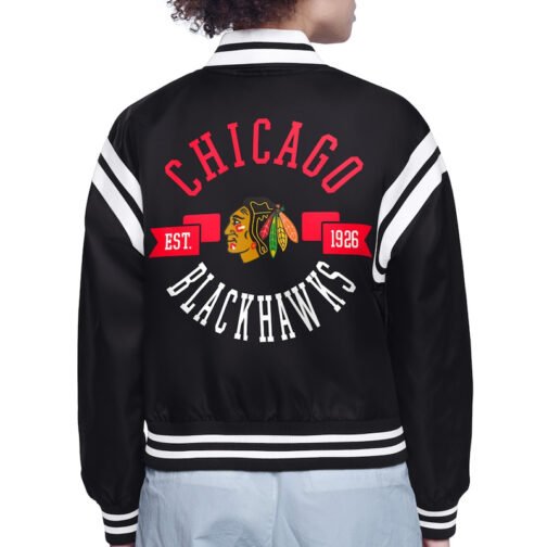 Chicago Blackhawks Printed Logo Varsity Satin Jacket - Image 3