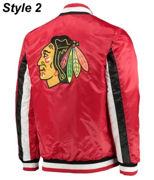 Chicago Blackhawks Red and Black Satin Varsity Jacket - Image 5