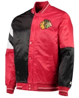 Starter Chicago Blackhawks Satin Red and Black Jacket