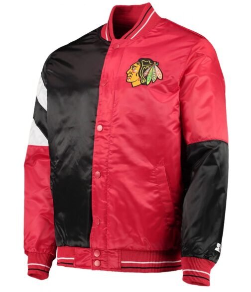 Starter Chicago Blackhawks Satin Red and Black Jacket