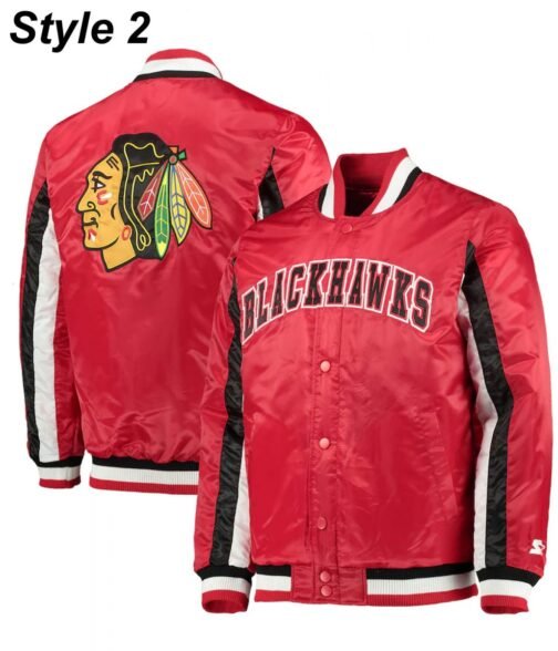Chicago Blackhawks Red and Black Satin Varsity Jacket - Image 8