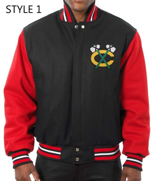 Chicago Blackhawks Red and Black  Two Tone Wool Varsity Jacket