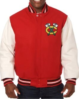 Varsity Chicago Blackhawks Red and White Two Tone Jacket