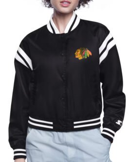 Chicago Blackhawks Printed Logo Varsity Satin Jacket