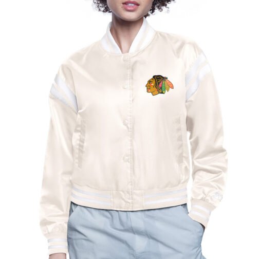 Chicago Blackhawks Printed Logo Varsity Satin Jacket - Image 2