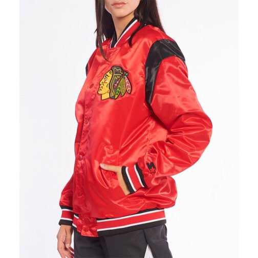 Chicago Blackhawks Teddy Red Satin Jacket - Image 4