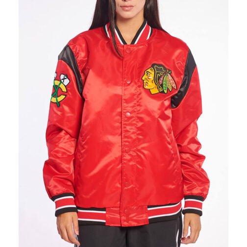 Chicago Blackhawks Teddy Red Satin Jacket - Image 3