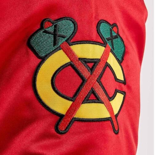 Chicago Blackhawks Throwback Red Varsity Satin Jacket - Image 4