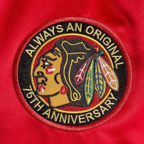 Chicago Blackhawks Throwback Red Varsity Satin Jacket - Image 5