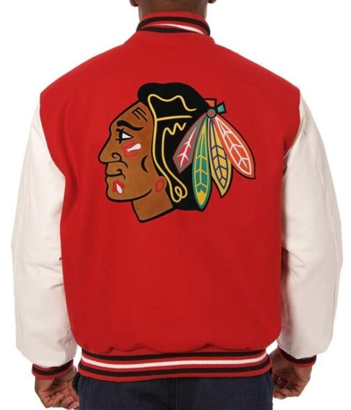 Varsity Chicago Blackhawks Red and White Two Tone Jacket - Image 2