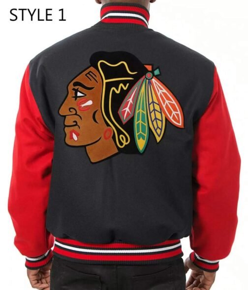 Chicago Blackhawks Red and Black  Two Tone Wool Varsity Jacket - Image 3
