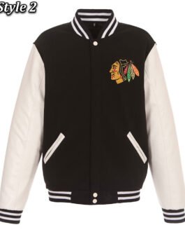 Varsity Chicago Blackhawks White and Black Jacket