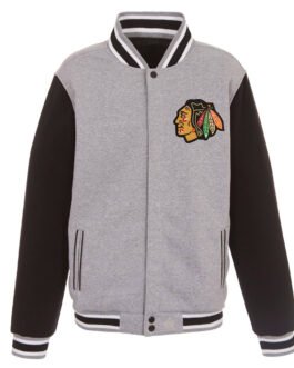 Chicago Blackhawks Gray and Black Varsity Wool Jacket