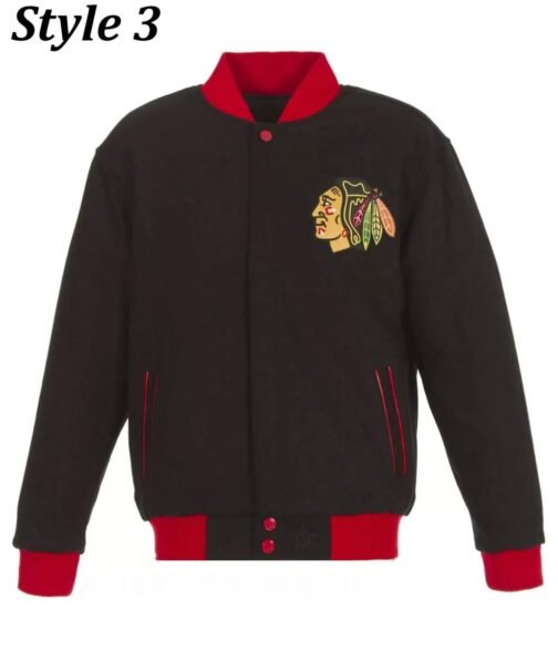 Chicago Blackhawks Varsity Wool Black Jacket - Image 3