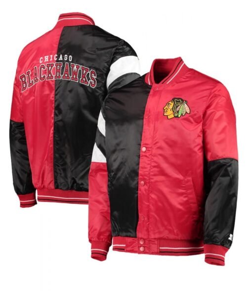 Starter Chicago Blackhawks Satin Red and Black Jacket - Image 3