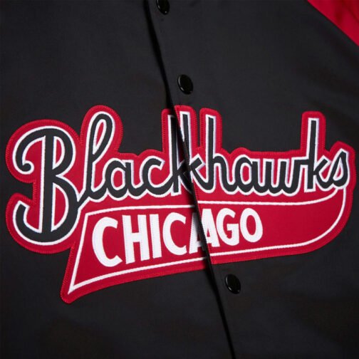Chicago Blackhawks Vintage Logo Double Clutch Black Satin Jacket - Image 3