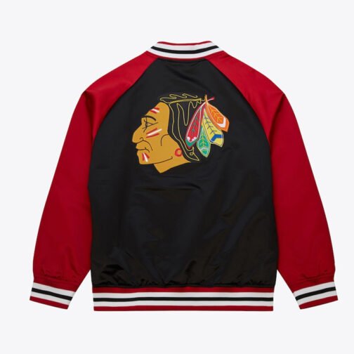Chicago Blackhawks Vintage Logo Double Clutch Black Satin Jacket - Image 2