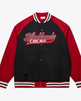 Chicago Blackhawks Vintage Logo Double Clutch Black Satin Jacket