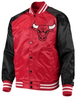Starter Chicago Bulls Red and Black Point Guard Satin Varsity Jacket
