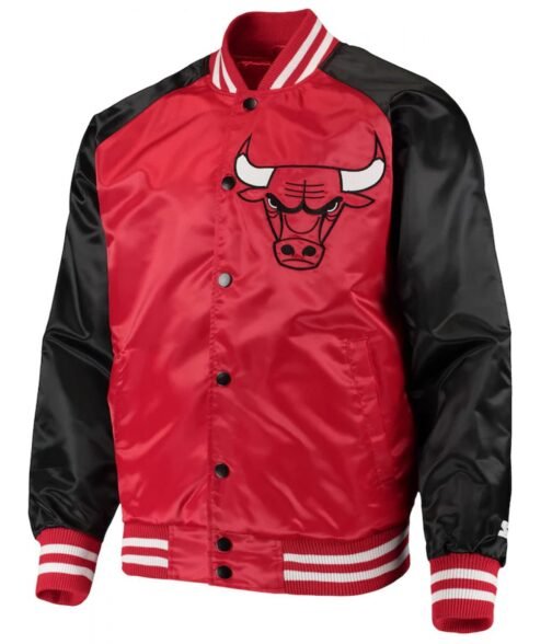 Starter Chicago Bulls Red and Black Point Guard Satin Varsity Jacket - Image 2